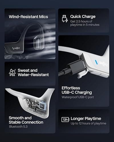 SHOKZ New OpenRun Pro 2 - Open-Ear, Bone Conduction Sport Headphones - with Reflective Strip - Sweat Resistant, Workout Headphones - Secure, Wireless, Comfortable Fit-Deep Bass and Smart Mic App - Standard - Silver thumbnail 8