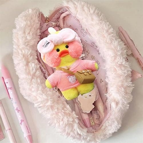 Vobomo Cute Bow Lamb Large Capacity Pencil Case Plush Pen Holder Sweety Pencil Pouch Box Cute Aesthetic Pen Case (Strawberry pink) thumbnail 6