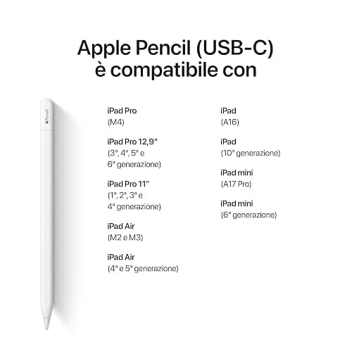Apple Pencil (USB-C): precisione al pixel, sensibilità all’inclinazione e la più bassa latenza del settore, per prendere appunti, disegnare e firmare documenti thumbnail 4
