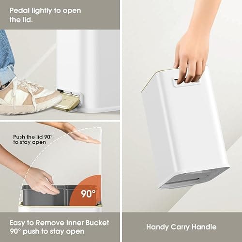 GibHerz Small Bathroom Trash Can with Lid Soft Close, 5L / 1.3 Gallon Slim Garbage Can with Removable Inner Bucket, Step Stainless Steel Trash Bin for Office, Bathrooms, Bedroom, Living Room (White) thumbnail 6