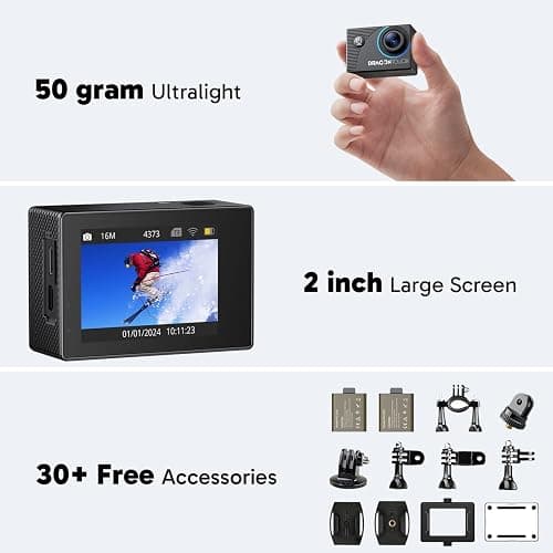 Dragon Touch 4K30FPS Action Camera Vision 3 20MP 100FT Underwater Camera 170° Wide Angle WiFi Sports Waterproof Cam with Remote 2 Batteries and Mounting Accessories Kit thumbnail 5