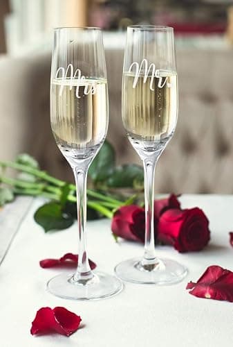 Sweetzer & Orange Bride and Groom Champagne Glasses (8 oz) Engraved Mr and Mrs Glasses for Wedding Glasses and Toasting Flutes, Bridal Shower Gifts, Engagement Gift. Boxed Mr and Mrs Gifts thumbnail 5