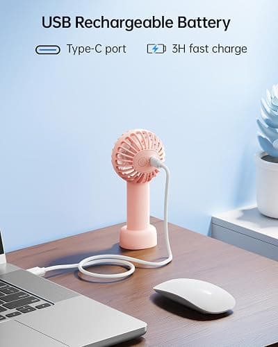 SWEETFULL Mini Portable Fan - Rechargeable Handheld Fan, 3 Speeds Personal Small Hand Gifts for Travel Essentials, Lash, Makeup, Eyelash, Kids, Girls, Women - USB, Cute Design Pink thumbnail 7