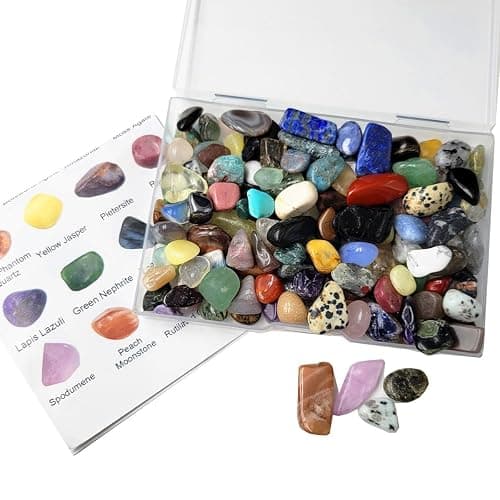 60Kinds+ Gemstones and Crystals Set,Bulk Tumbled Chips Crystals for Jewelry Making,Crushed Stones Rocks and Minerals Science Kit (0.55lb(60-65types)) - Image 1