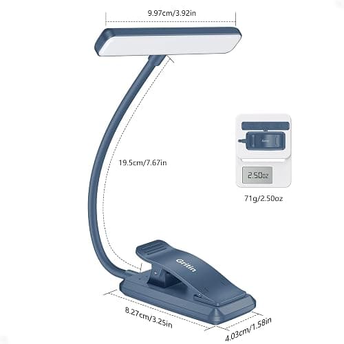 Gritin 19 LED Rechargeable Book Light for Reading in Bed with Memory Function- Eye Caring 3 Color Temperatures,Stepless Dimming Brightness,80 Hrs Runtime Clip on Light for Book Lovers-Pacific Blue thumbnail 3