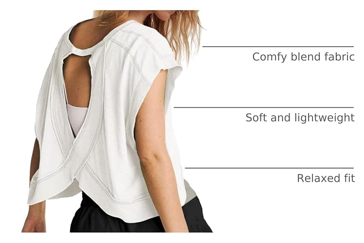 Panadila Womens Open Back Workout Top Oversized Workout T Shirts Backless Athletic Shirt Short Sleeve Baby Tee thumbnail 3