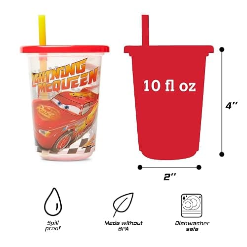 The First Years Cars Take & Toss Toddler Straw Cups Party Pack - Spill Proof Toddler Sippy Cups with Snap-On Lids and Straws - Kids Party Supplies - 10 Oz - 10 Count thumbnail 3