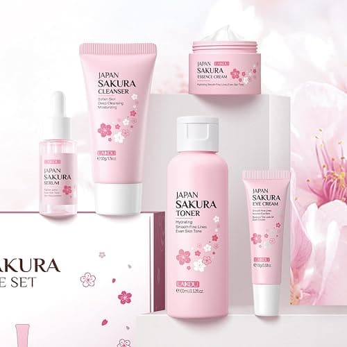 LAIKOU Skin Care Set JAPAN SAKURA Women Beauty Gift Sets Skin Care Kit with Cleanser, Toner, Serum, Eye Cream, Face Cream Travel Kit for Women Teen Girls Mom Daughter Birthday TSA-friendly Sizes 5pcs thumbnail 6