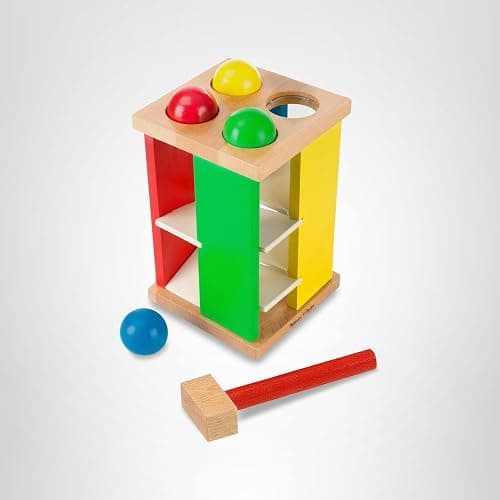 Melissa & Doug Deluxe Pound and Roll Wooden Tower Toy with Hammer, White thumbnail 10