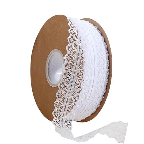 Lace Trim Ribbon lace Fabric Vintage Pattern Roll Ribbons - Perfect for Gift Wrapping, Crafts,Flower Design,Sewing, and Party Decorations (White, 50 Yards) - white - 50 Yards - Image 1