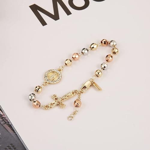 HZMAN Virgin Mary Rosary Bead Cross Bracelet Virgin of Guadalupe Adjustable Link Bracelet for Women Jewelry Gift thumbnail 2