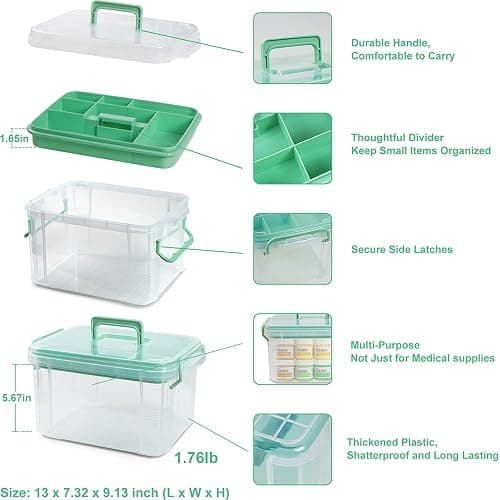 HEY FOLY 15qt Clear Medicine Organizer Storage Box with Tray, Plastic First Aid Box Empty, Thickened Medicine Container Chest, Multipurpose Medical Case with Labels, Medicine Caddy with Lids Handles thumbnail 3