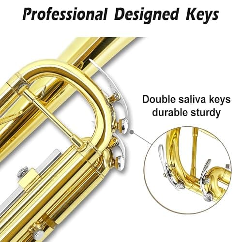 WUQIMUSC Bb Trumpet for Beginners, Standard B Flat Trumpet with 7C Mouthpiece, Hard Case, Gloves & Cleaning Cloth, Student Brass Instrument (Golden) thumbnail 6