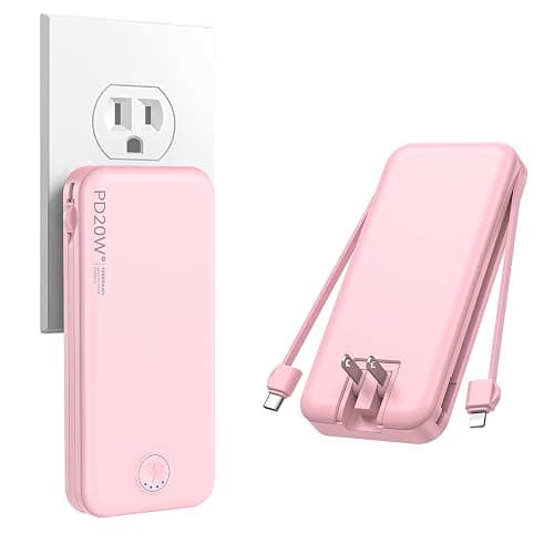 Nusyddy Portable Charger 10000mAh Fast Charging w/Built-in Wall Plug Pink | PD20W Fast Charging, LED Indicator, Pass Through Charging, TSA Approved, Compact/Slim, Power Bank for iPhone/iPad/Samsung - Image 1