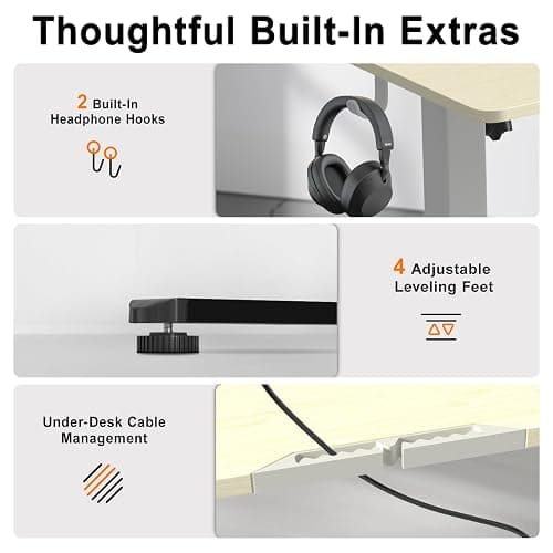 Fullpeak Adjustable Standing Desk, 55x24 Inch Electric Desk with 3 Memory Presets & Child Lock, Ultra-Quiet Motor, Industrial Steel Frame, Adjustable Feet, for Multi-Monitor Setup, Light Walnut thumbnail 3
