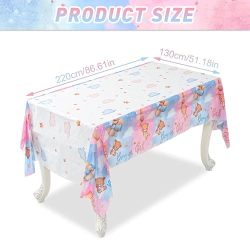 Tischdecke Gender Reveal, 3pcs 220 * 130cm Baby Party tischdecke, Rosa und Blau tischdecken mit Bär, tischdecke Outdoor für Gender Reveal Party, Baby Party Dekoration, Boy or Girl deko - Rosa und Blau thumbnail 3