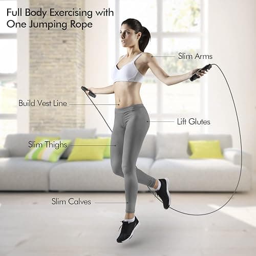 Jump Rope, Tangle-Free Rapid Speed Jumping Rope Cable with Ball Bearings for Women, Men, and Kids, Adjustable Steel Jump Rope with Foam Handles for Home Gym Exercise Fitness Workout Equipment & Slim Body thumbnail 7