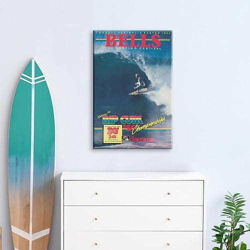Beachy Surf Up Canvas Wall Art, 1983 Torquay Australia Easter Poster, Rip Curl Bell'S Surfing Competition Print, BELLS Summer Surfer Sports Magazine Cover Painting for Bedroom 8x12in Wrapped Canvas thumbnail 4