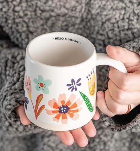 Karma, 14 oz Shelly Mug - Cute Coffee and Tea Mug - Ceramic Coffee Mugs for Women and Men, Hello Sunshine thumbnail 2
