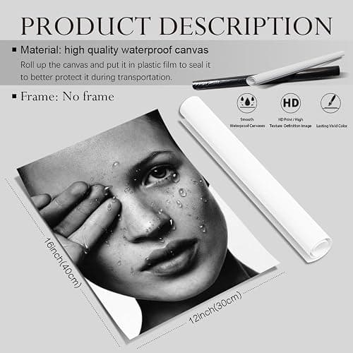 Trendy Luxury Wall Art-Retro Fashion Woman Covering One Eye Poster For Girls Room Wall Decor-Vintage Feminist Black And White Art Canvas Print Picture For Girly Apartment Dorm thumbnail 6