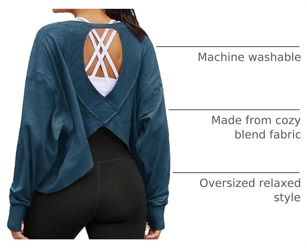 Panadila Womens Open Back Workout Tops Long Sleeve Shirts | Pilates Outfits, Cropped T Shirts, Backless Athletic Clothes, Casual, Trendy, Running, Yoga, Gym thumbnail 4