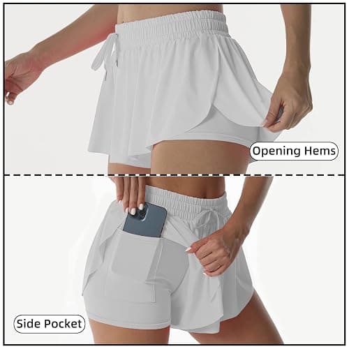 Flowy Athletic Shorts for Women Running Tennis Butterfly Shorts Girls 2-in-1 Double Layer Quick-Drying Comfy Shorts thumbnail 4