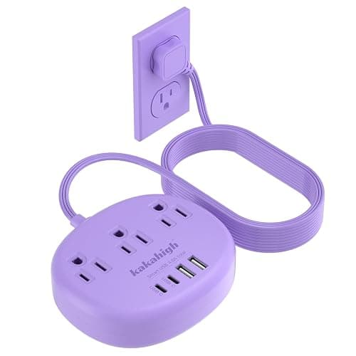 Purple Extension Cord - 10 FT Flat Extension Cord, 1625W Cute Extension Cord with 3 AC Outlet 4 USB (24W/4.8A), Compact for Cute Purple Kawaii Lavender Desk Accessories - Image 1