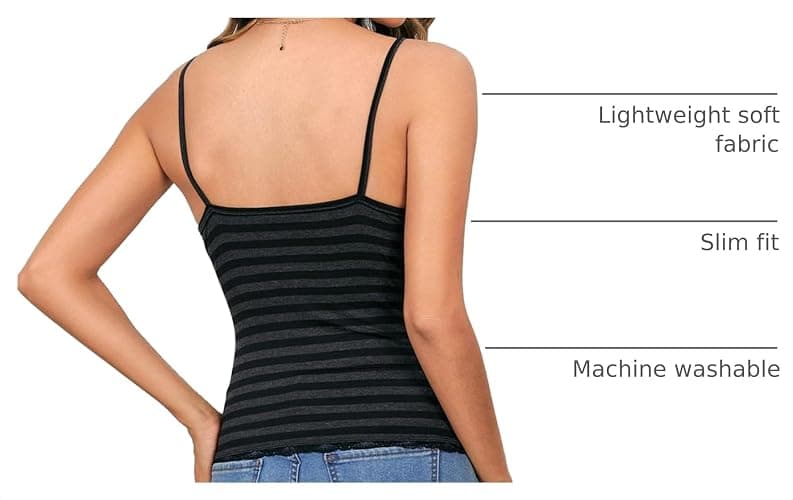 SOLY HUX Women's Striped Lace Trim Camisole Tops Y2k Grunge Alt Tank Top | Sleeveless, V Neck, Slim Fitted, Gothic Style, 2000s thumbnail 4