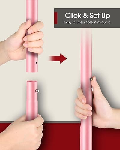 Sakugi Clothes Rack - Clothing Rack with Storage Mesh Shelf & Casters, Heavy-Duty Metal Clothing Rack for Hanging Clothes, Dresses, Coats, Large Load Capacity, Easy Assembly, Pink, 28.0"x16.9"x59.0" thumbnail 7
