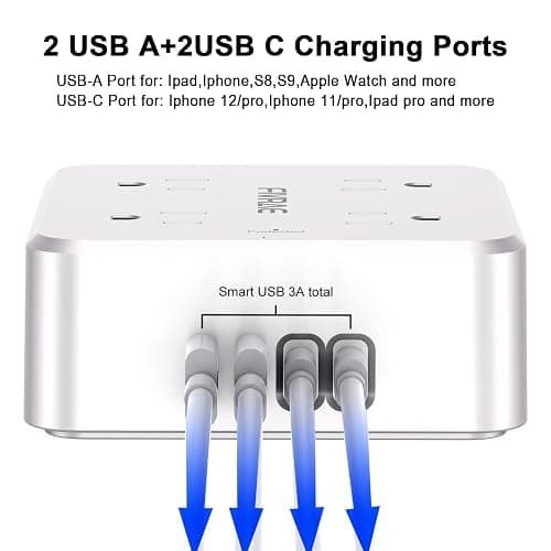 FIVRAE 10Ft Extension Cord with Multiple Outlets, 8 Outlets and 4 USB Ports | 10 Feet Flat Plug Long Cord Surge Protector Power Strip for Home Office, College Dorm Room Essentials, ETL Listed, White thumbnail 3