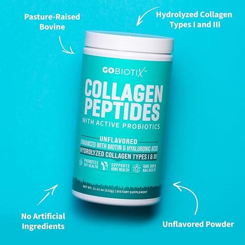 GOBIOTIX Collagen Powder Supplement with Probiotics - Hydrolyzed Protein Collagen Powder for Women - Hair Skin and Nails, Joint and Digestive Health - Collagen Peptides Type I and III - 30 Servings thumbnail 4