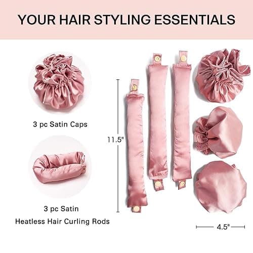3Sets/6PCS Ariuvor New Satin Heatless Hair Curler,Hair Rollers for Heatless Curls with Hair Caps,Soft Heatless Curling Rod Headband for Long Hair,No Heat Curling to Sleep in Overnight (pink) thumbnail 2