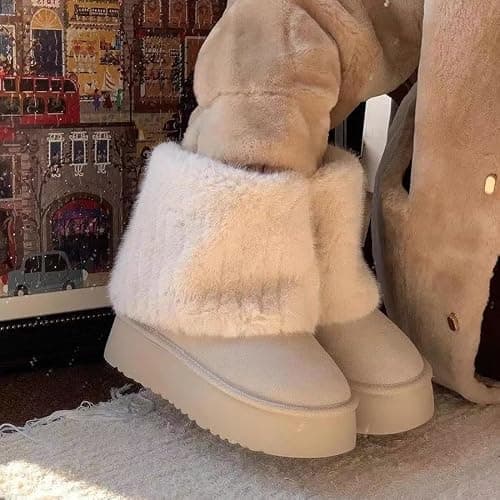 GBGRHM Women's Faux Fur Boot Snow Shoes 1.5-Inch Platform Fuzzy and Plush Warm Winter Shoes Y2K Aesthetic Cute Stuff thumbnail 5