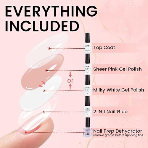 AILLSA Nail Extension Kit Short Almond Nail Tips 240pcs for Starters | 2 In 1 Nail Glue Base Coat and Nail Dehydrator, Nail Extension Kit with Nail Lamp Top Coat for Starters thumbnail 2