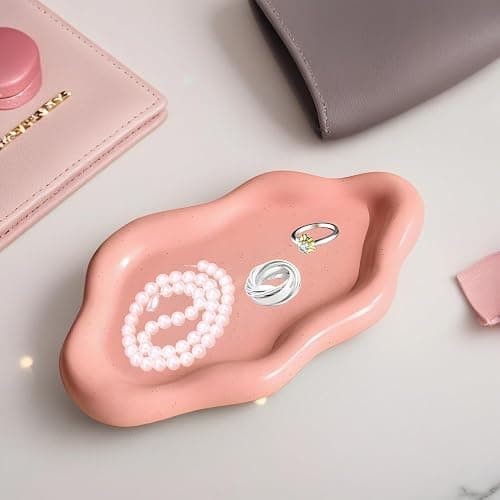Ceramic Jewellery Dish Trinket Dish Jewelry Tray Cloud Shape Tray Perfume Tray Rings/Earrings/Bracelets/Watch/Keys Tray for Valentine's Day//Mother's Day/Birthday Gift (Pink) thumbnail 5