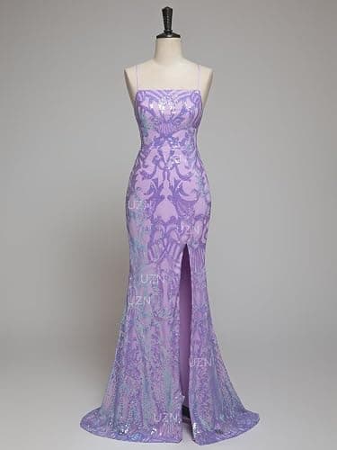 UZN Sequin Prom Dresses Sparkly Long 2025 Tight with Split Square Neck Formal Evening Party Gowns thumbnail 5