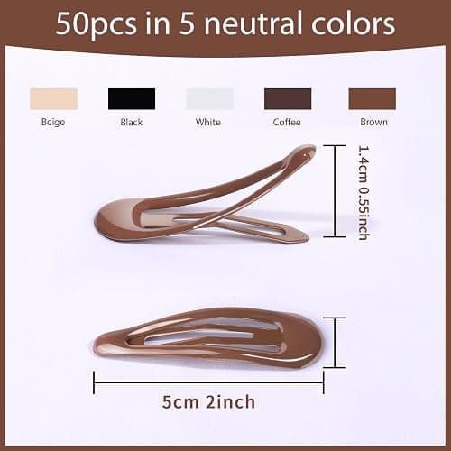 Teenitor 50Pcs Snap Hair Clips,2 Inch Hair Barrettes Hair Clips For Women, Metal Mixed Color, Hair Barrettes For Women Hair Snap Clips 5 Colors thumbnail 5