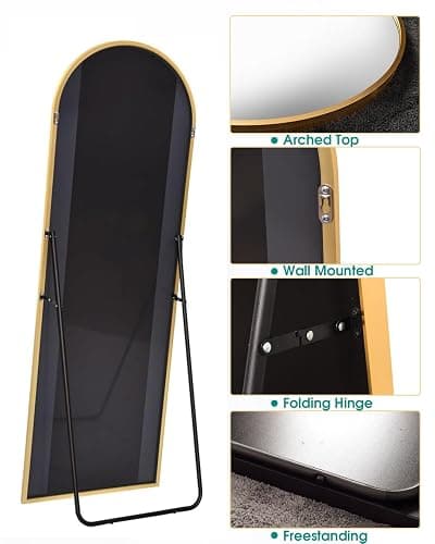 AyeWish Arched Mirror - Full Length, Standing or Wall Mounted, 58"18", Aluminum Frame - Gold thumbnail 5