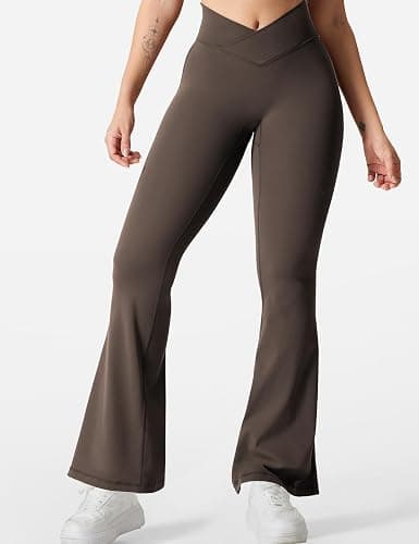 YEOREO Kalie Flare Scrunch Leggings for Women V Cross Waist Bell Bottom Yoga Pants Tummy Control Bootcut Workout Leggings thumbnail 2