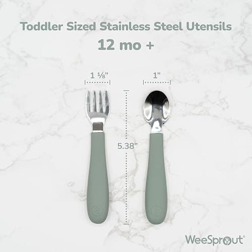 WeeSprout Toddler Utensils, 3 Forks & 3 Spoons, 18/8 Stainless Steel & Food Grade Silicone, Thick Easy-Grip Handles, Perfect Length For New Self Feeders, Gentle On Gums & Teeth, Dishwasher Safe thumbnail 2
