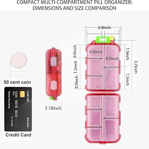 Pill Organizer with Medicine Labels Travel Daily Pill Container Mini Medication Organizer Storage Pill Organizer Travel Essentials Pill Case 7 Day (Pink & 161 Lables) thumbnail 5