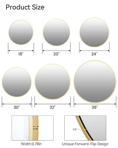 Gold Circle Mirror for Bathroom, 18 inch Round Mirror, HD Eco-Friendly Round Bathroom Mirror for Over Sink, Small Matte Gold Metal Framed Wall Mirror for Wall, Vanity, Entryway, Easy to Install - Gold - 18"L x 18"W thumbnail 2