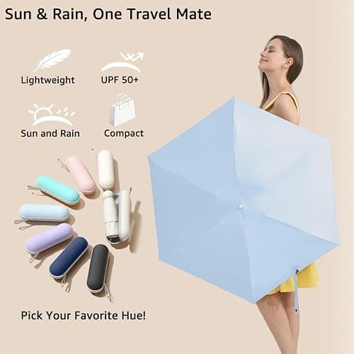 BAODINI Mini Travel Umbrella with UV Sun Protection, Compact Pocket-Size | 8.6 oz Lightweight, Small Portable for Sun & Rain, Fit Purse & Backpack, Travel essentials for Disney & European Trip thumbnail 7
