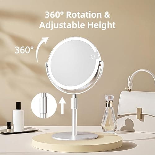 FRANO Vanity Mirror with Lights, 8" Dual-Sided Makeup Mirror with Magnification 1X/10X, 3 Color & Stepless Dimming, Rechargeable, 360° Rotation & Height Adjustable, Gifts for Women thumbnail 6