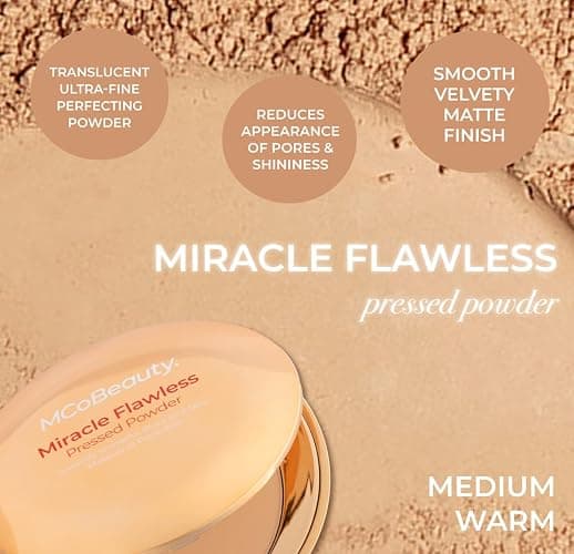 MCoBeauty - Miracle Flawless Pressed Powder - 3 Medium Warm Shade - Compact Setting Powder with Rose Flower Extract and Sweet Almond Oil - Helps Finish and Refine the Look of Makeup thumbnail 7