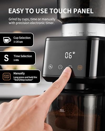 SHARDOR Conical Burr Espresso Coffee Grinder Electric with Precision Timer 2.0, Touchscreen Adjustable Burr Mill with 51 Precise Settings for Home Use, Anti-static, Stainless Steel thumbnail 3