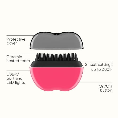 Conair 5-Minute Fix Touch-up Tool Straightening Brush, Rechargeable, Pink | Cordless, on-the-go design to smooth and refresh styled looks, ionic smoothing for frizz control, adjustable heat thumbnail 2