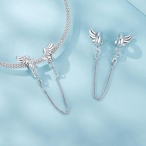 925 Sterling Silber Feder Sicherheitskette für Pandora Armband,Engel-Flügel Stopper Silikonverschluss Clip-Charm,Damenschmuck thumbnail 4