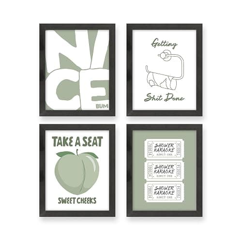 heilkee Sage Green Bathroom Decor Funny Bathroom Wall Art Trendy Modern Wall Prints for Girls Gifts Set of 4(Black Framed, 8x10in) - Image 1