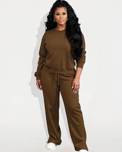 MOEENCN Women 2 Piece Outfits Sweatsuit Lounge Sets Casual Travel Sweatshirt And Wide Leg Tracksuit Matching Set thumbnail 6
